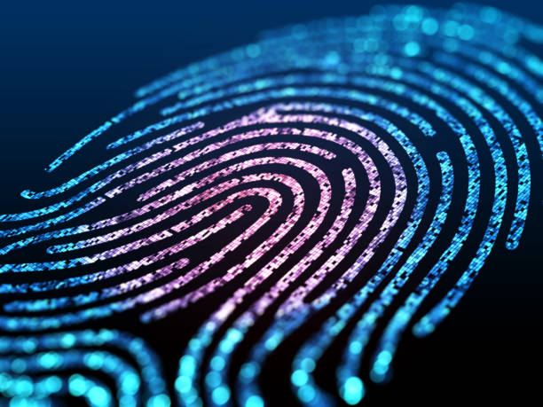 Digital fingerprint on a black background close up. 3d illustration